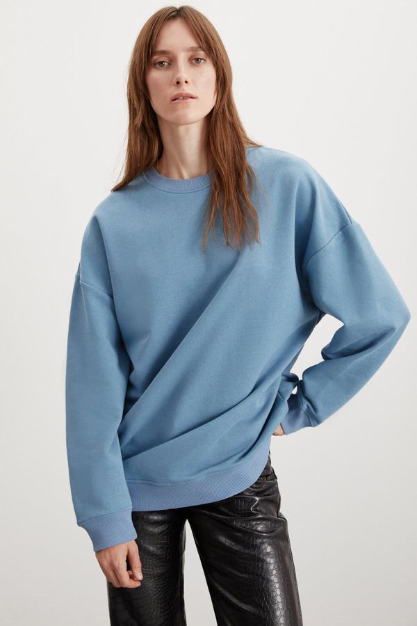 GRIMELANGE GRIMELANGE Allys Women's Crew Neck Oversize Basic Blue Sweatshirt