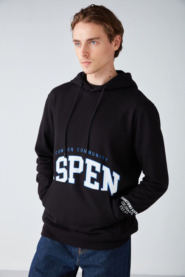 GRIMELANGE GRIMELANGE Aspen Men's Hooded Printed Fleece Inner Black Sweatshirt