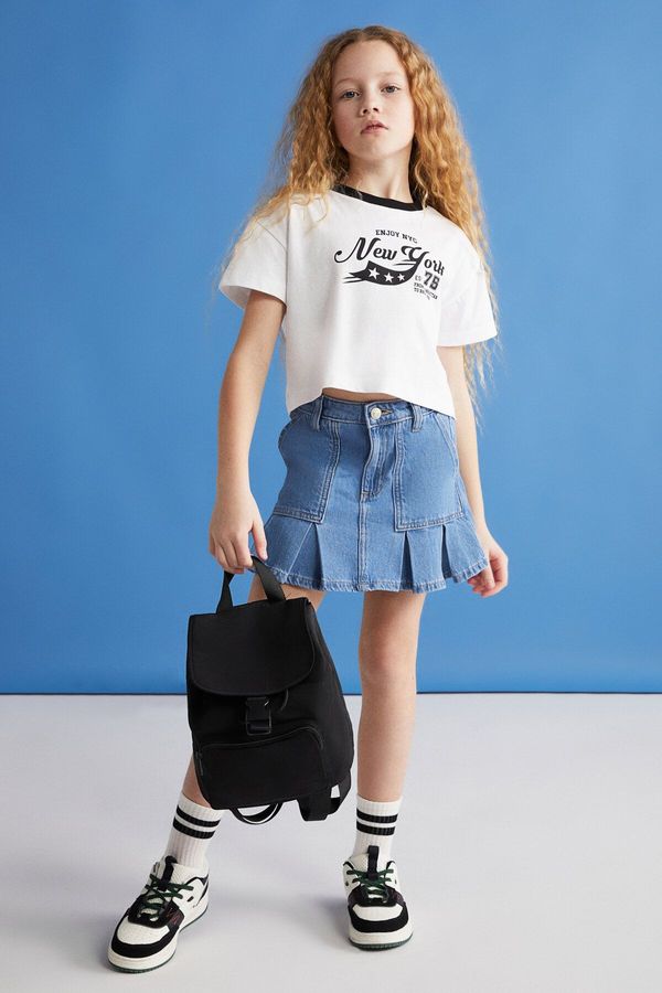 GRIMELANGE GRIMELANGE BITTEN-GRM24024 Girls Black T-Shirt with 100% cotton printed and contrast color collar short sleev