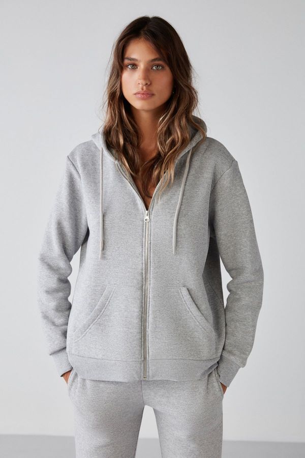 GRIMELANGE GRIMELANGE Carlota Women's Relaxed Fit Hooded Zipper Graymelange Sweatshir