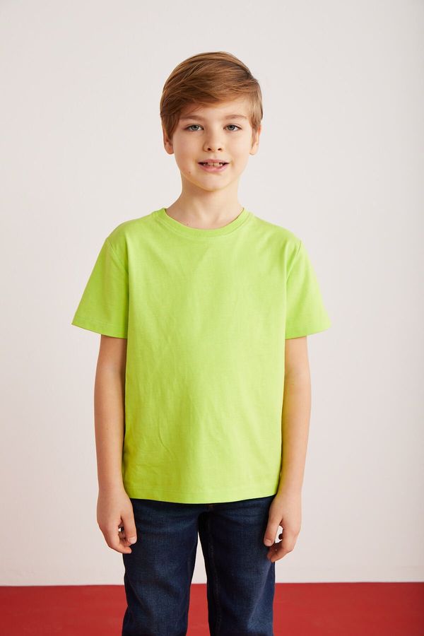 GRIMELANGE GRIMELANGE Fae Boy's 100% Cotton Short Sleeve Crew Neck Pistachio Green / Black / White T-shirt