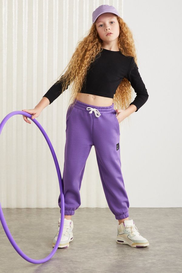 GRIMELANGE GRIMELANGE INGRID-GRM24033 75% cotton 25% polyester ornament labeled raising yarn girls jogger Purple Tracksuit