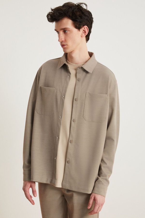 GRIMELANGE GRIMELANGE Jacquard Men's Regular Fit Standard Cut Classic Collar Patterned Snap Mink Shirt