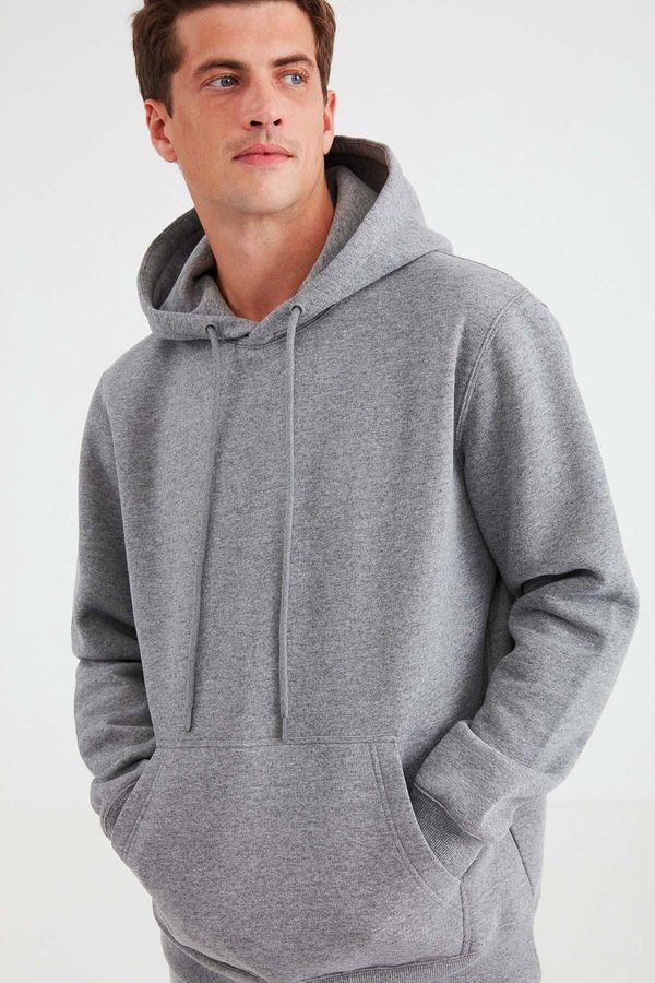 GRIMELANGE GRIMELANGE Jorge Men's Soft Fabric Hooded Corded Regular Fit Light Gray Sweatshirt