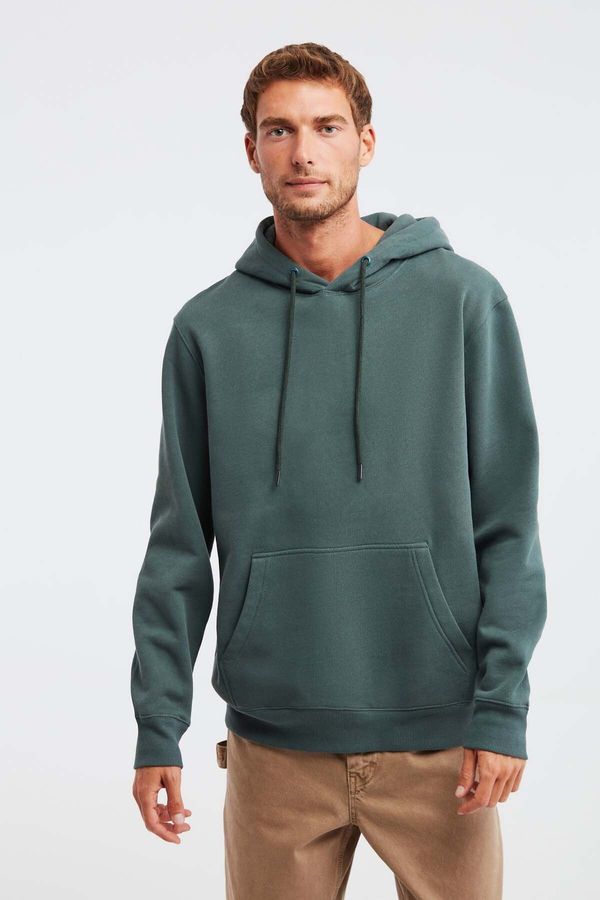GRIMELANGE GRIMELANGE Jorge Men's Soft Hooded Organic Cotton Kangaroo Pocket Regular Green Sweatshirt