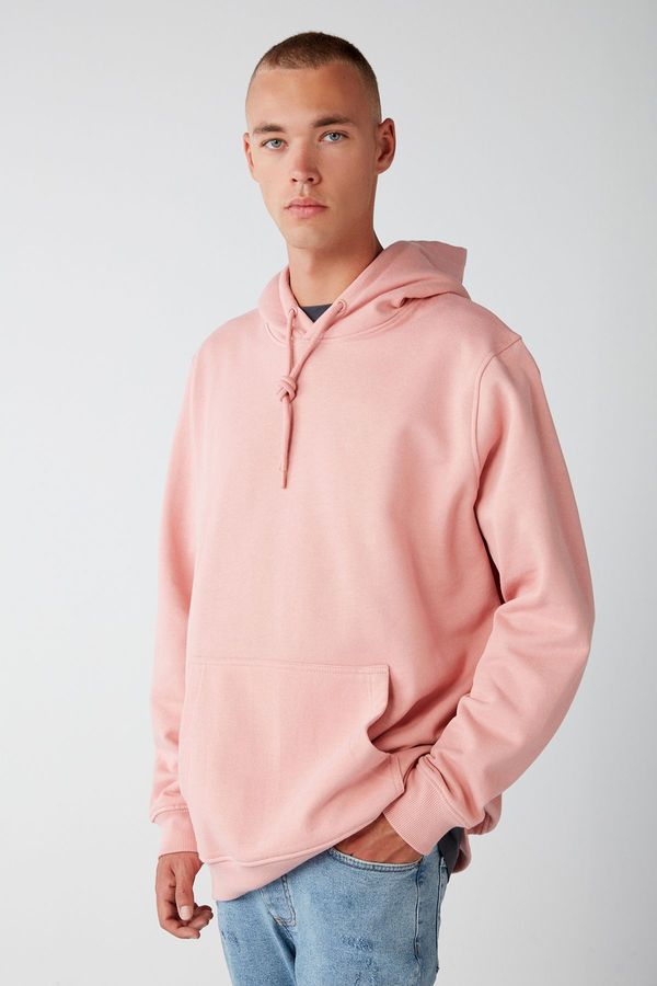 GRIMELANGE GRIMELANGE Jorge Men's Soft Hooded Organic Cotton Kangaroo Pocket Regular Pink Sweatshirt