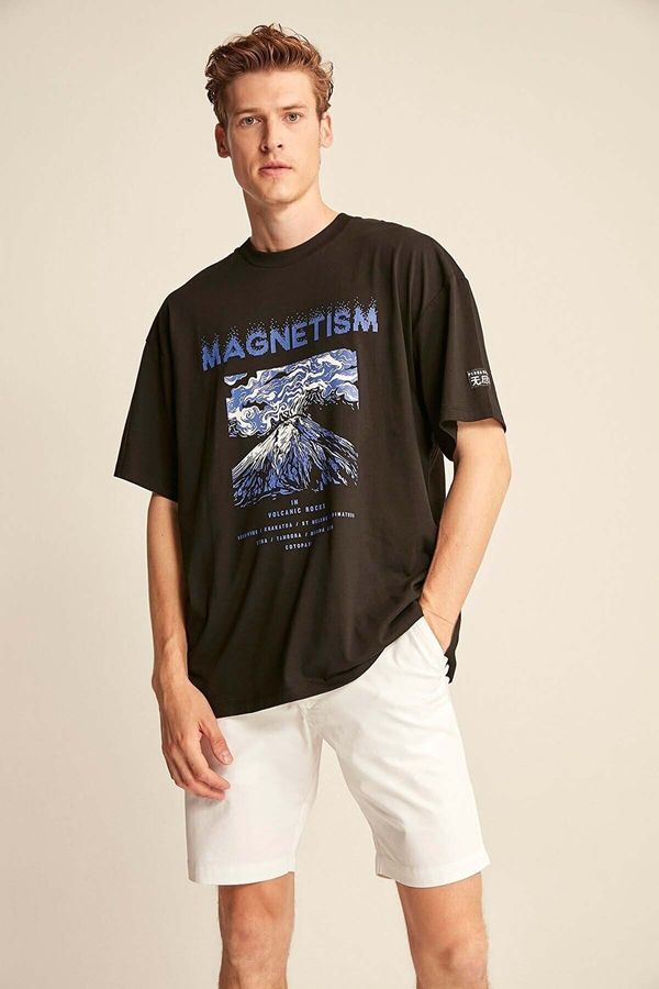 GRIMELANGE GRIMELANGE Maddox moška prevelika velikost fit 100% bombaž debela teksturirana tiskana majica