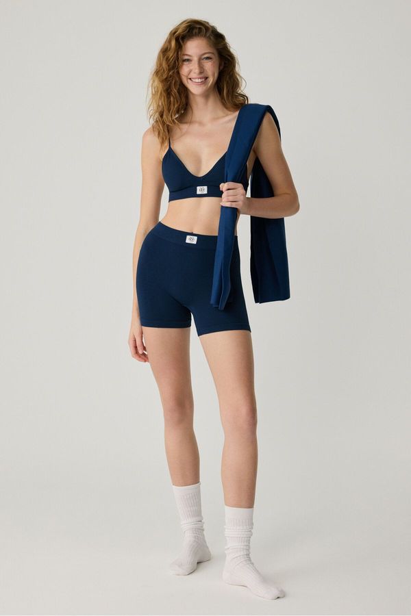 GRIMELANGE GRIMELANGE Paredes Urban Beat Women's Seamless Squishy Breathable Stretchy Bra-Shorts Navy Blue Under-Top Sui