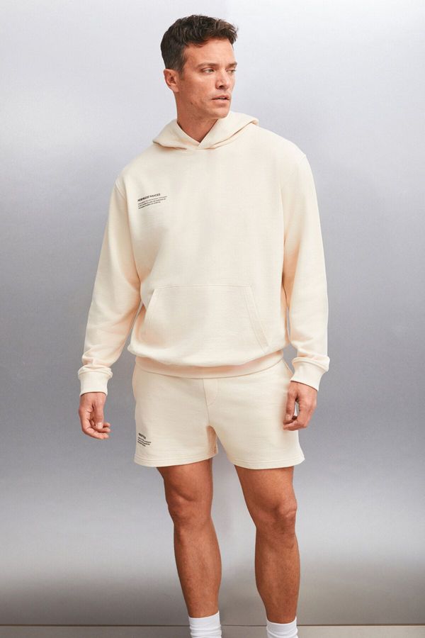 GRIMELANGE GRIMELANGE PAWAN Men's Fleece Printed Detailed Vanilla Sweatshirt