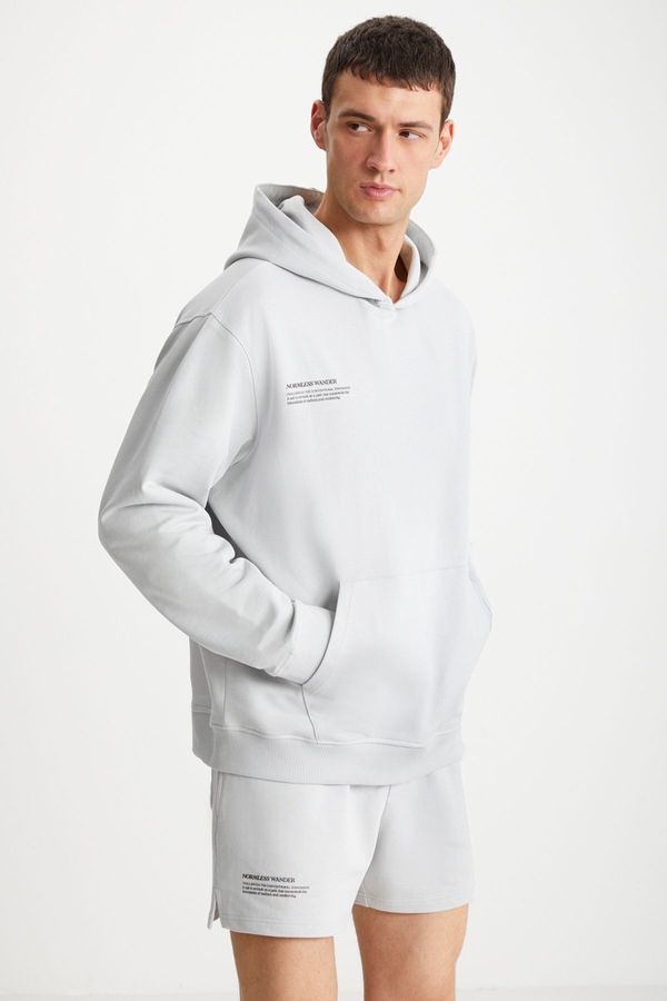 GRIMELANGE GRIMELANGE PAWAN Men's Polar Fleece Printed Light Gray Sweatshirt