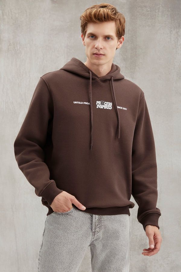 GRIMELANGE GRIMELANGE Reinhold Men's Hooded Fleece Printed Bitter Brown Sweatshir