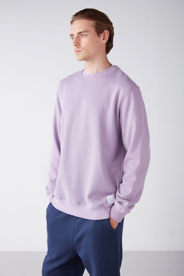 GRIMELANGE GRIMELANGE Travis Men's Organic Fabric Soft Regular Fit Round Neck Lilac Sweatshir