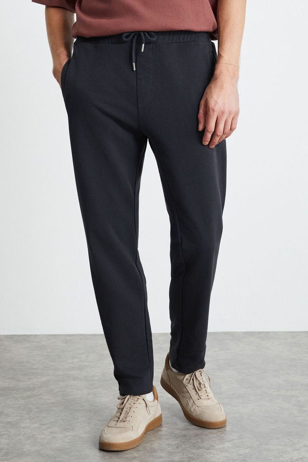 GRIMELANGE GRIMELANGE WENDER Men's 100% Organic Cotton 3 Thread Non-raised Elastic Waist Anthracite Sweatpant