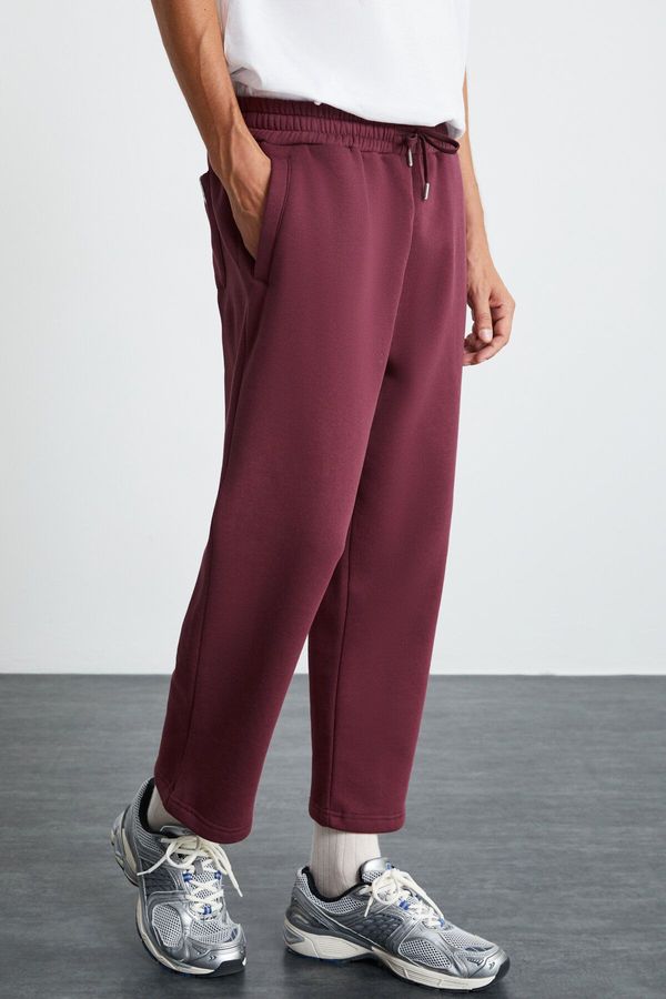 GRIMELANGE GRIMELANGE WENDER Men's 100% Organic Cotton 3 Thread Non-raised Elastic Waist Burgundy Sweatpant