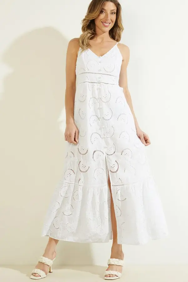 Guess Guess bela maksi obleka z naramnicami
