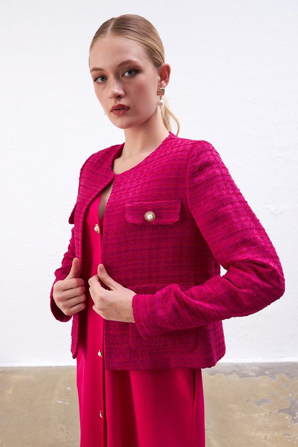 Gusto Gusto Collarless Tuvit Jacket - Fuchsia