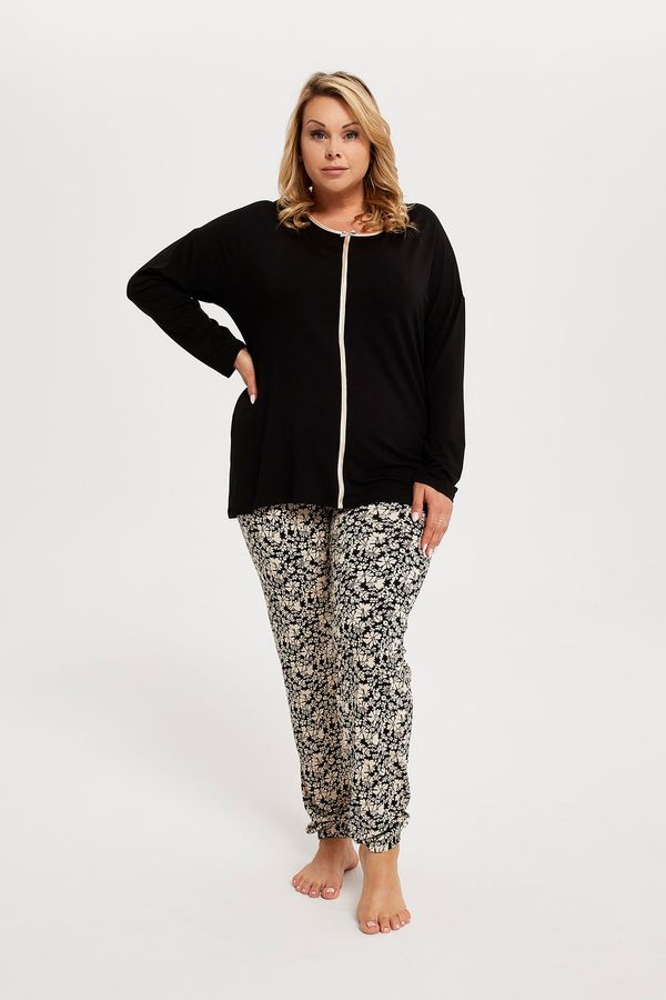 Italian Fashion Guyana Women's Long Sleeve Pajamas, Long Pants - Black/Print