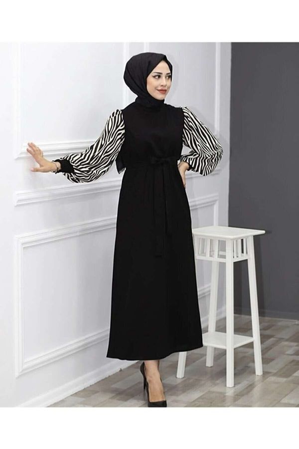 HAKKE HAKKE zebra vzorčasta obleka hidžaba dolge dolžine - črna Zeraa-678