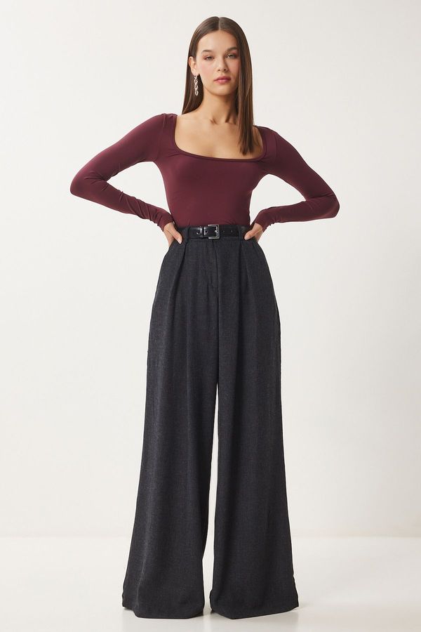 Happiness İstanbul Happiness İstanbul Women's Anthracite Palazzo Woven Trousers