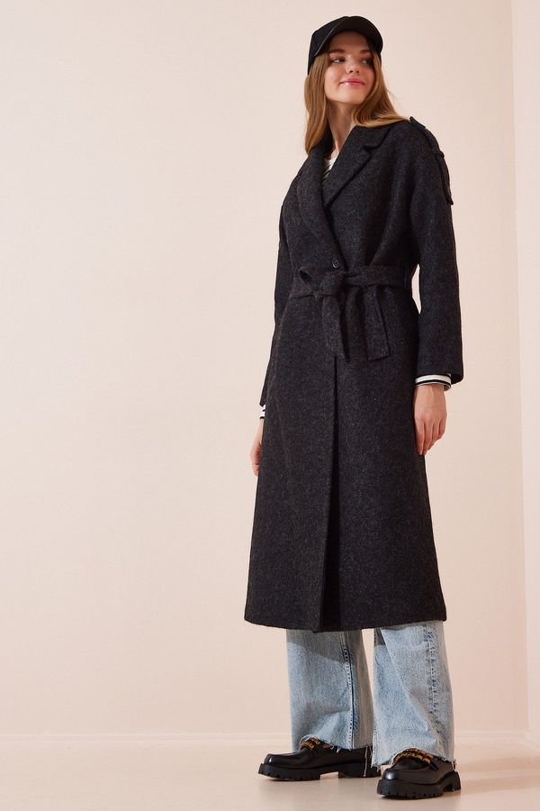 Happiness İstanbul Happiness İstanbul Women's Anthracite Wool Long Premium Coat