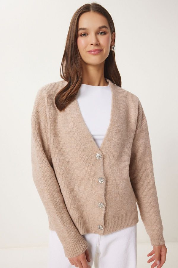 Happiness İstanbul Happiness İstanbul Women's Beige Stylish Buttoned Knitwear Cardigan