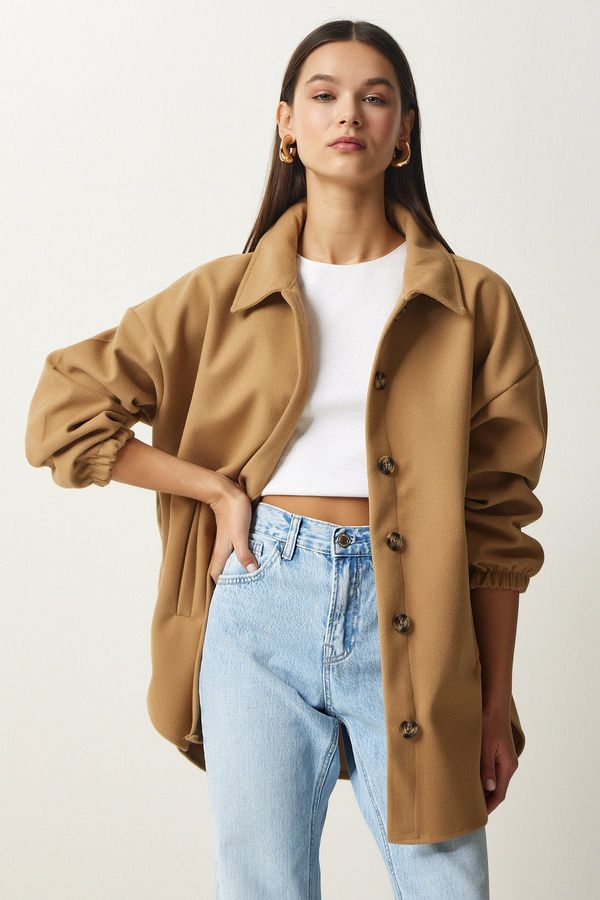 Happiness İstanbul Happiness İstanbul Women's Biscuit Buttoned Pocket Oversize Shirt Jacket