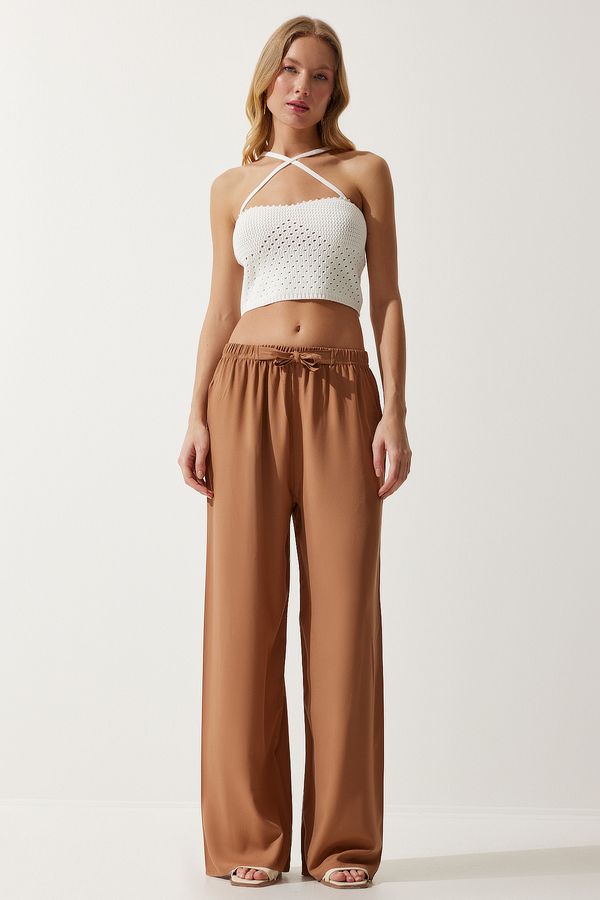 Happiness İstanbul Happiness İstanbul Women's Biscuit Summer Viscose Palazzo Trousers
