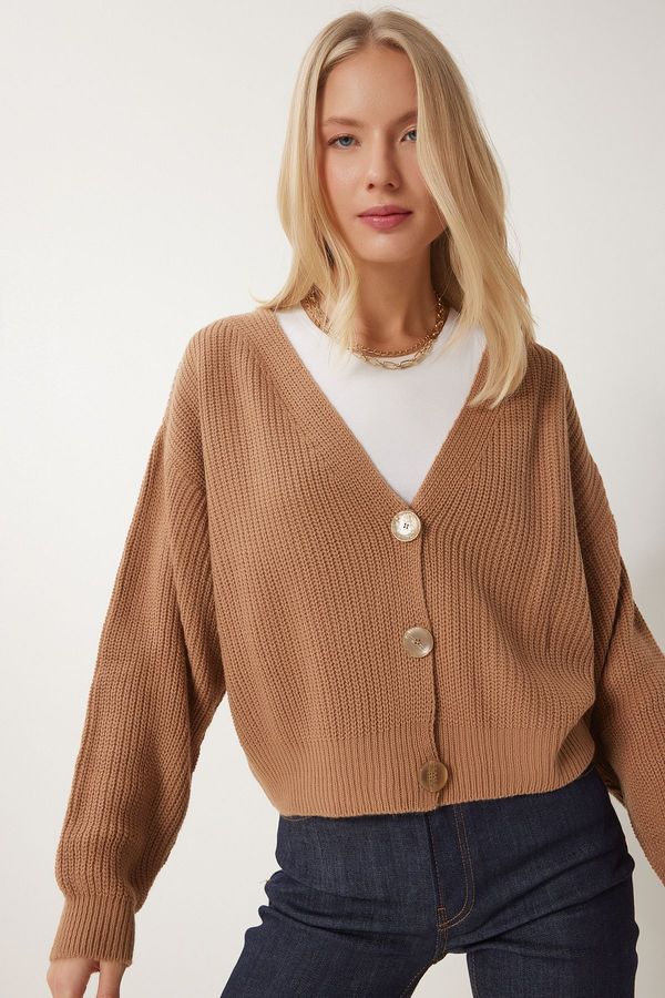 Happiness İstanbul Happiness İstanbul Women's Biscuit V-Neck Buttoned Knitwear Cardigan