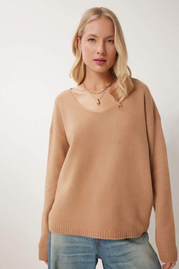 Happiness İstanbul Happiness İstanbul Women's Biscuit V-Neck Knitwear Sweater