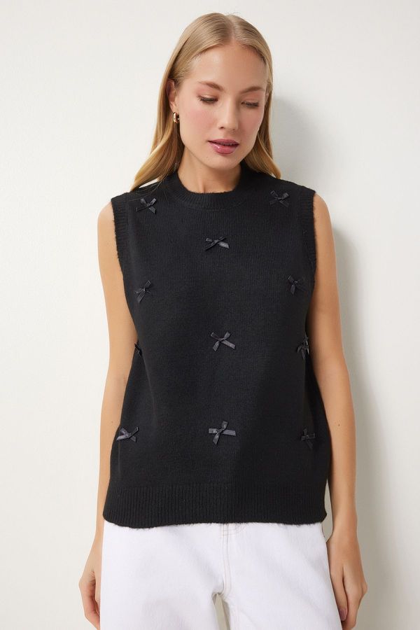 Happiness İstanbul Happiness İstanbul Women's Black Bow Knit Sweater