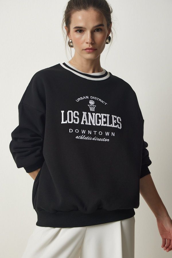 Happiness İstanbul Happiness İstanbul Women's Black Embroidered Raised Knitted Sweatshirt