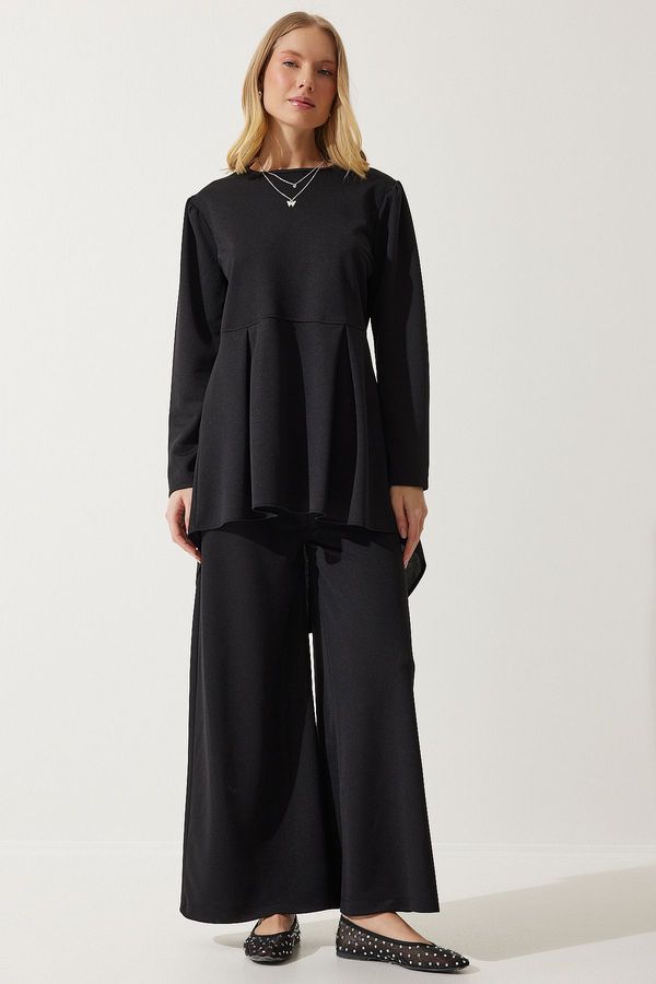 Happiness İstanbul Happiness İstanbul Women's Black Flowing Tunic Palazzo Knitted Suite