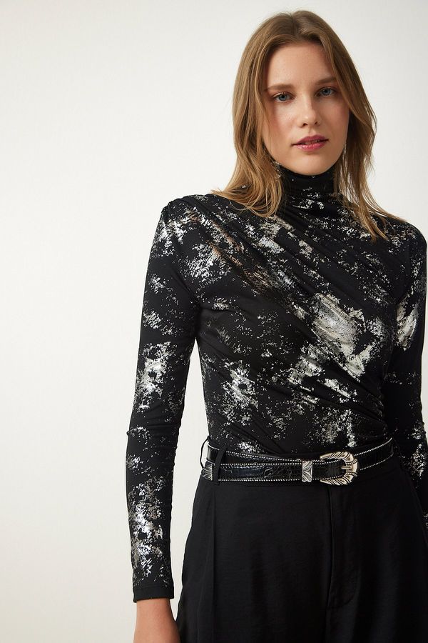 Happiness İstanbul Happiness İstanbul Women's Black Gathered Sparkly Sandy Blouse