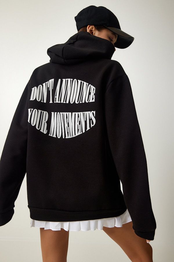 Happiness İstanbul Happiness İstanbul Women's Black Hooded Rack Printed Sweatshirt