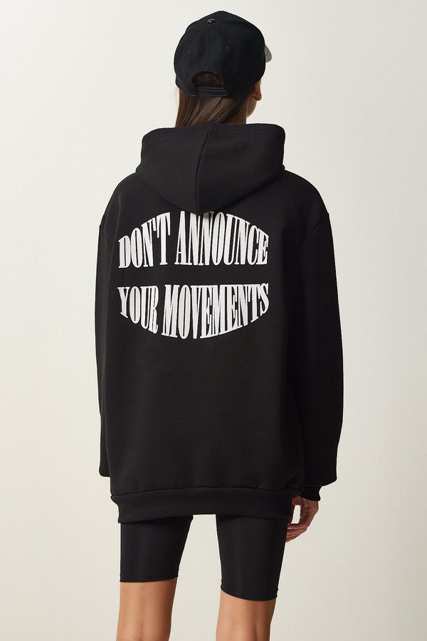 Happiness İstanbul Happiness İstanbul Women's Black Hooded Rack Printed Sweatshirt