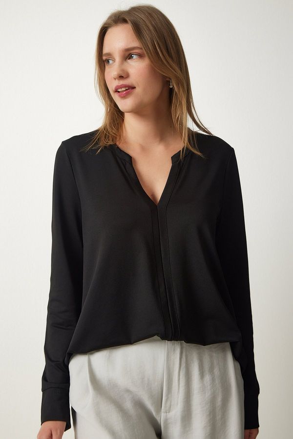 Happiness İstanbul Happiness İstanbul Women's Black Judge Collar Knitted Blouse