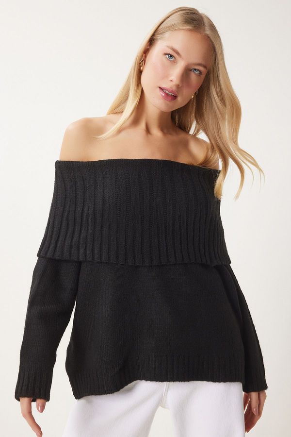 Happiness İstanbul Happiness İstanbul Women's Black Madonna Collar Knitwear Sweater