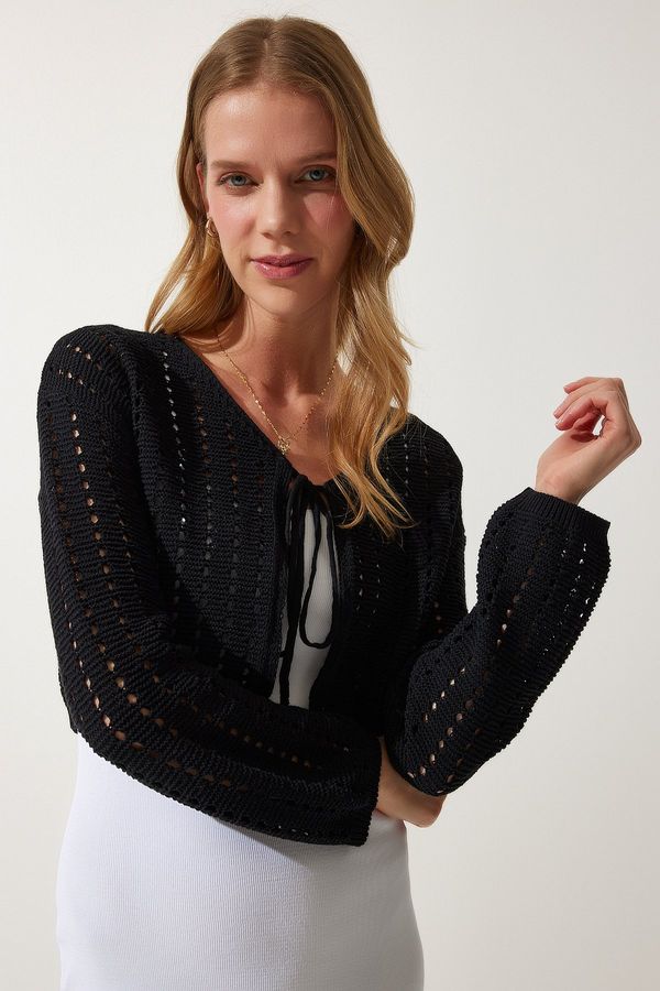 Happiness İstanbul Happiness İstanbul Women's Black Openwork Knitwear Bolero Cardigan