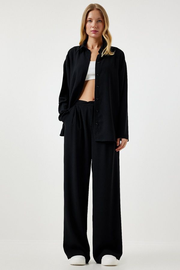 Happiness İstanbul Happiness İstanbul Women's Black Seasonal Woven Shirt Palazzo Pants Suit