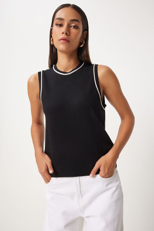 Happiness İstanbul Happiness İstanbul Women's Black Sleeveless Striped Knit Blouse