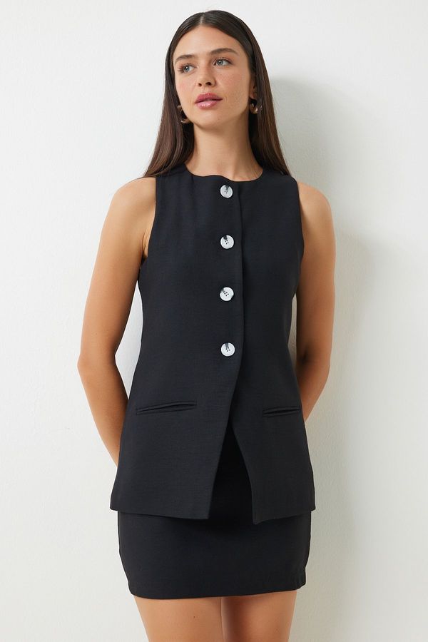 Happiness İstanbul Happiness İstanbul Women's Black Sleeveless Vest Mini Skirt Woven Suit