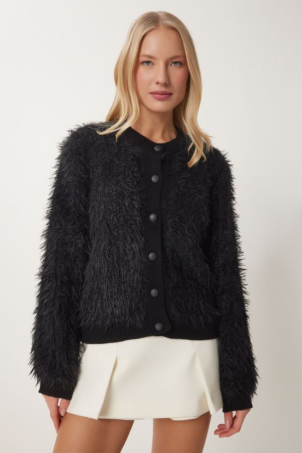 Happiness İstanbul Happiness İstanbul Women's Black Soft Bearded Knitwear Cardigan