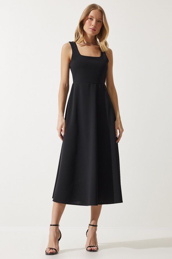 Happiness İstanbul Happiness İstanbul Women's Black Square Collar A-line Dress