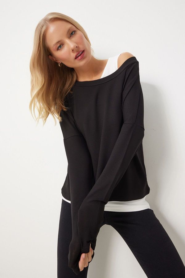 Happiness İstanbul Happiness İstanbul Women's Black Tank Top Double Knitted Blouse