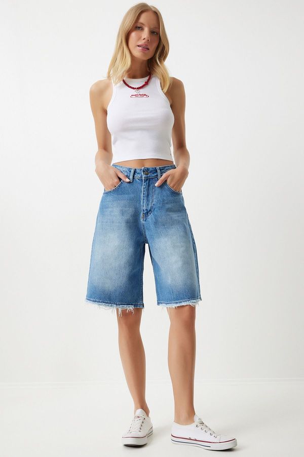 Happiness İstanbul Happiness İstanbul Women's Blue Baggy Denim Bermuda Shorts