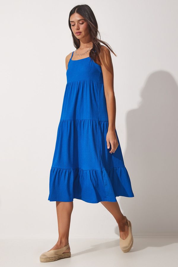 Happiness İstanbul Happiness İstanbul Women's Blue Halter Pleats Summer Knitted Dress