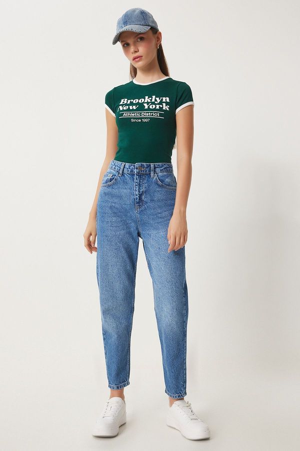 Happiness İstanbul Happiness İstanbul Women's Blue Mid Waist Mom Jeans