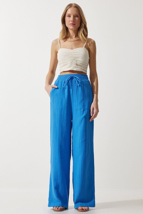 Happiness İstanbul Happiness İstanbul Women's Blue Muslin Palazzo Pants