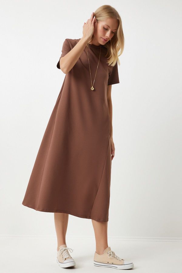 Happiness İstanbul Happiness İstanbul Women's Brown A Cut Summer Combed Cotton Dress