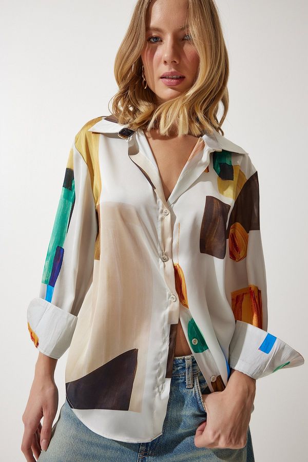 Happiness İstanbul Happiness İstanbul Women's Brown Bone Patterned Satin Surface Shirt